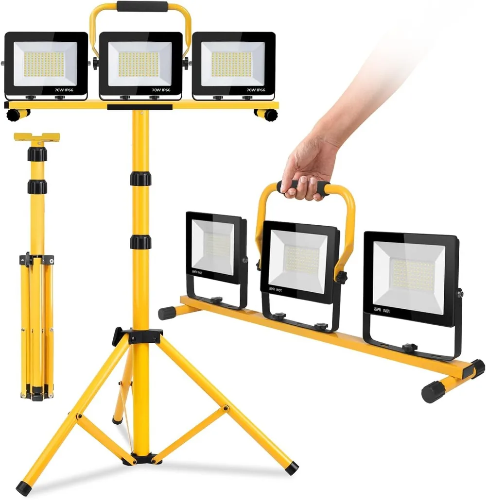 22000 Lumen Work Lights with Stand,with Adjustable and Foldable Tripod Stand, Waterproof Lamp with Individual Switch(3-Head)