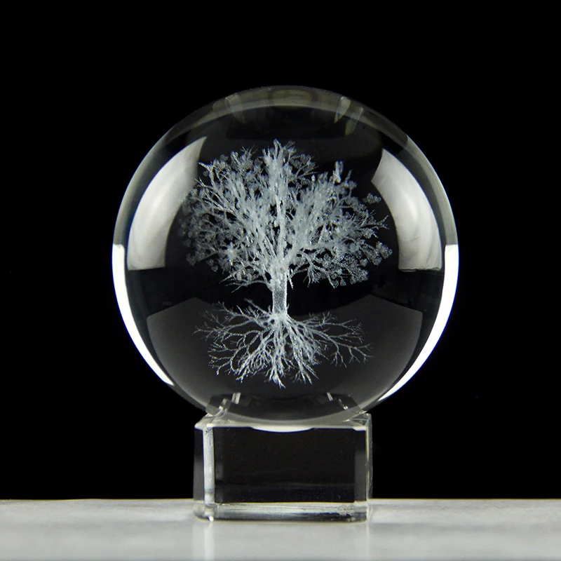 3D Tree of life Crystal Ball Model Laser Engraved Glass Sphere Plant Life Tree Globe Home Decoration