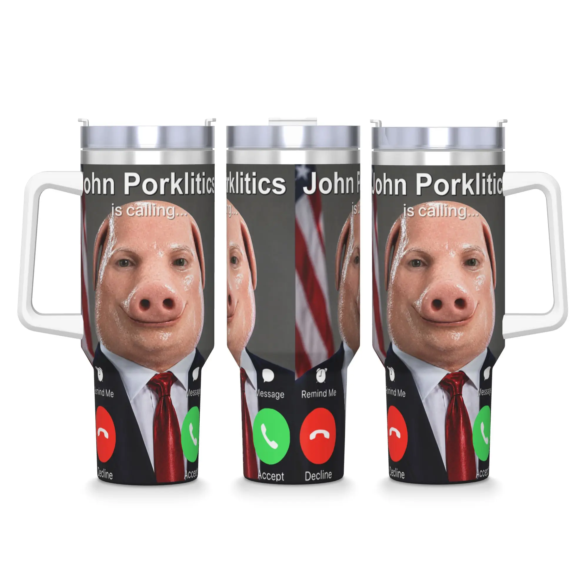 John Pork Politics is Calling Funny Brainrot Meme Stainless Steel Tumbler Travel Mugs Cup Thermal Mug Milk Tea Water Bottle