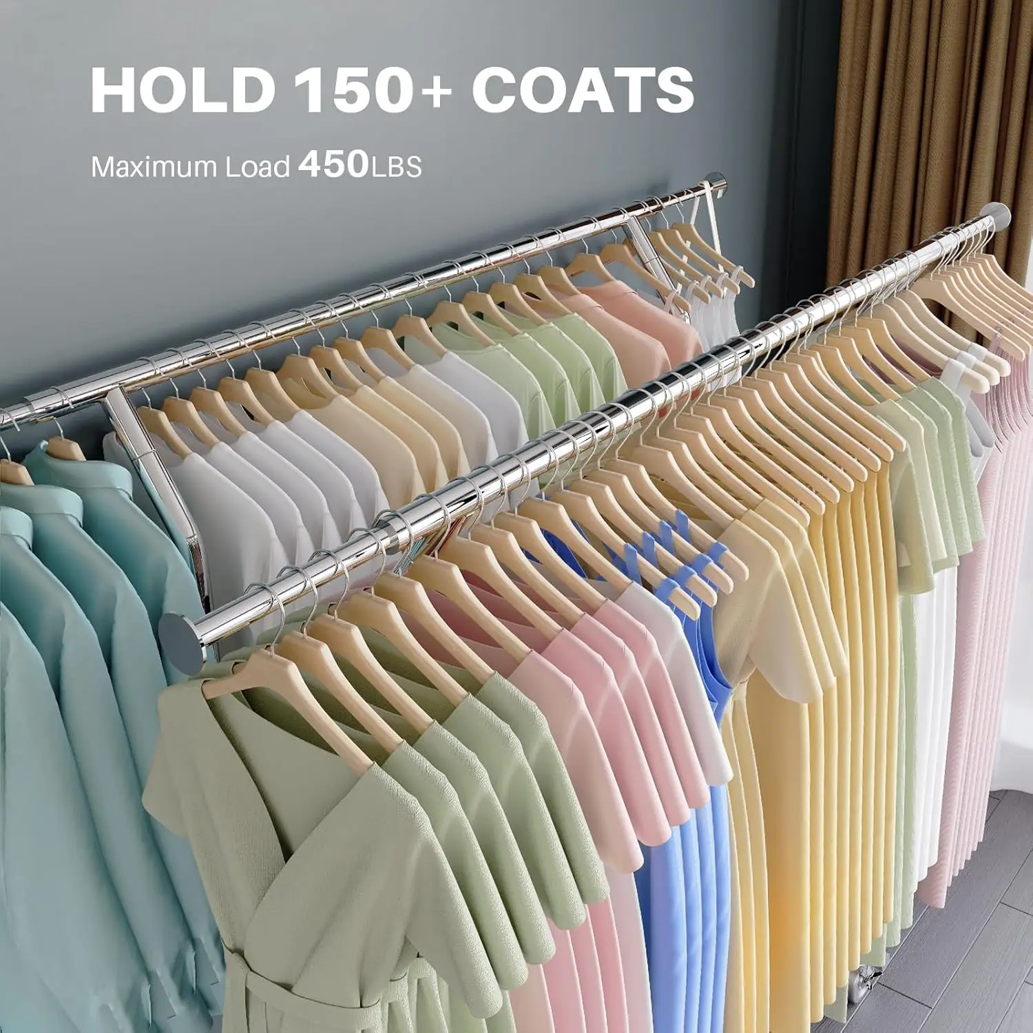 Clothes Rack Heavy Duty Rolling Clothing Racks for Hanging Clothes, Commercial Garment Rack, Collapsible ＆ Portable Clothes Rack