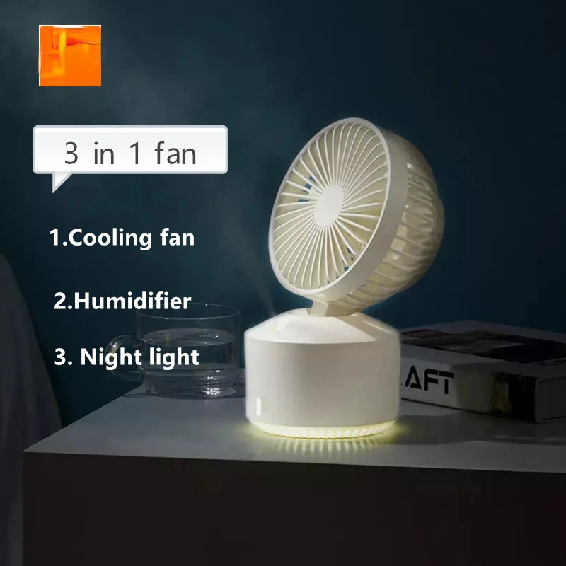 Yoyopin wellsmart 3 em 1 mini ventilador de refrigeração bladeless desktop umidificador névoa led luz da noite ventilador sem fio usb carregamento