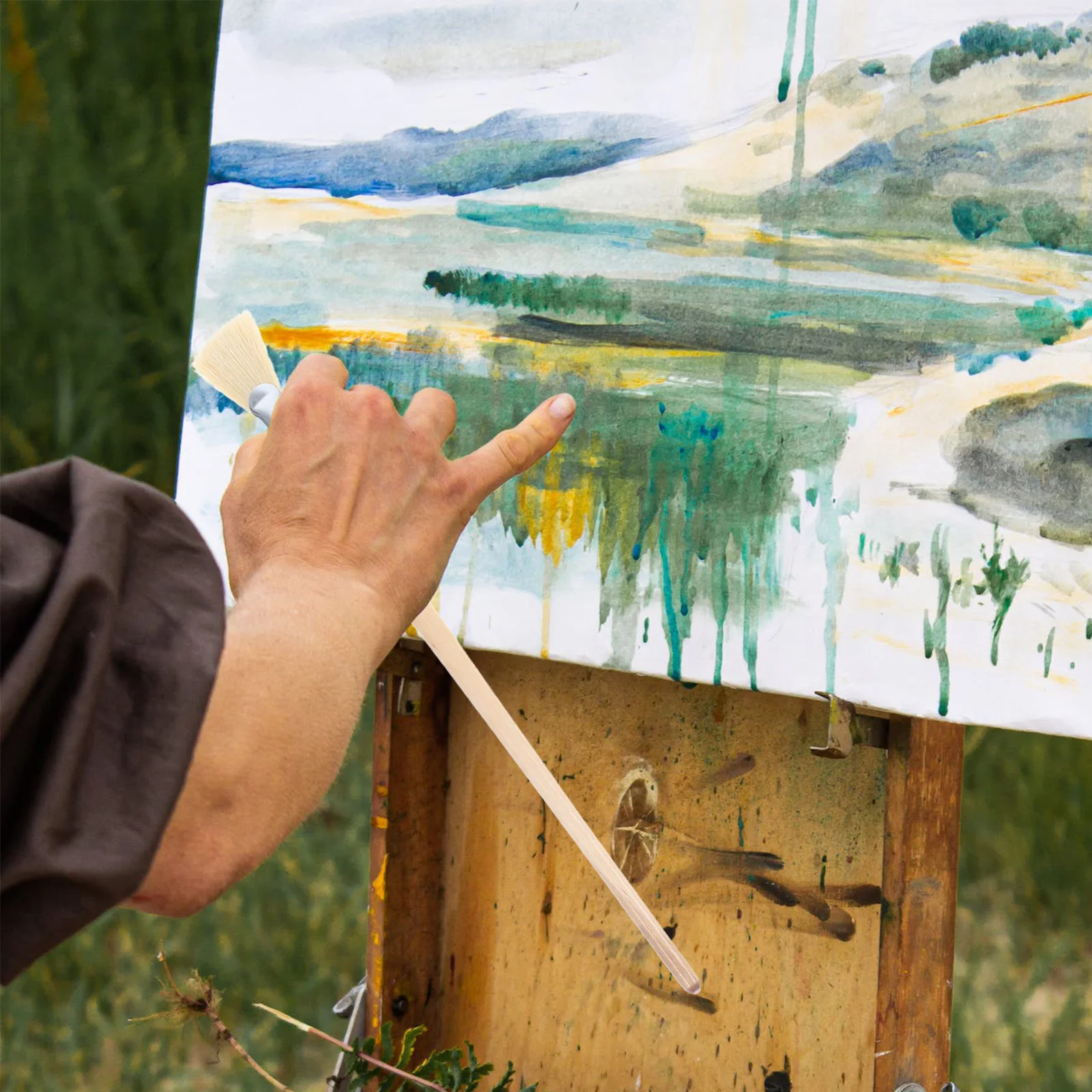 

3pcs Portable Paint Brush Set For Watercolor Acrylic Gouache Lightweight Artist Tool Multi-Function Reusable Supply