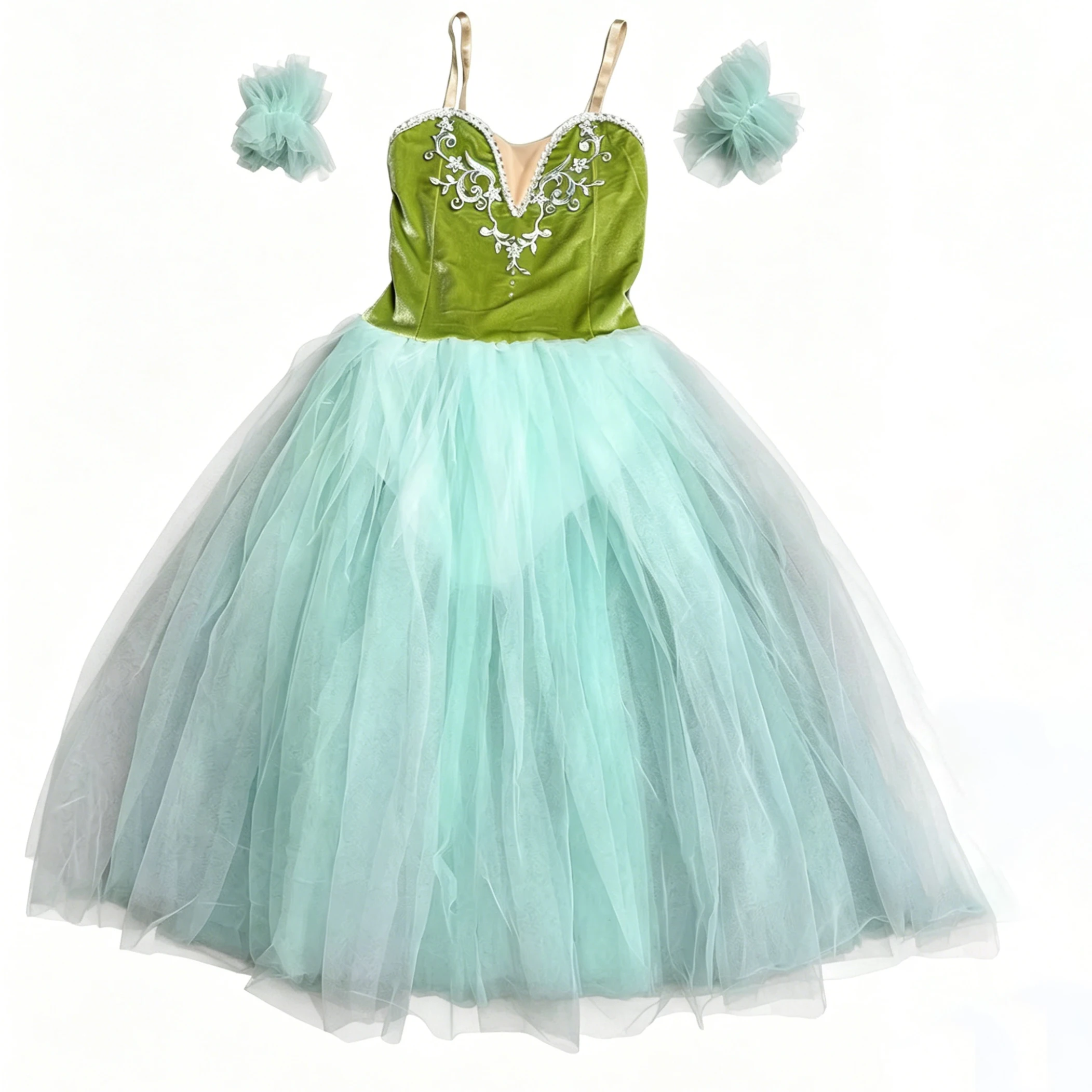 Vestido de Ballet Largo Profesional Romántico con Tutú, Bordado, Terciopelo y Gasa, para Bailarinas, Disfraz de Baile para Niñas