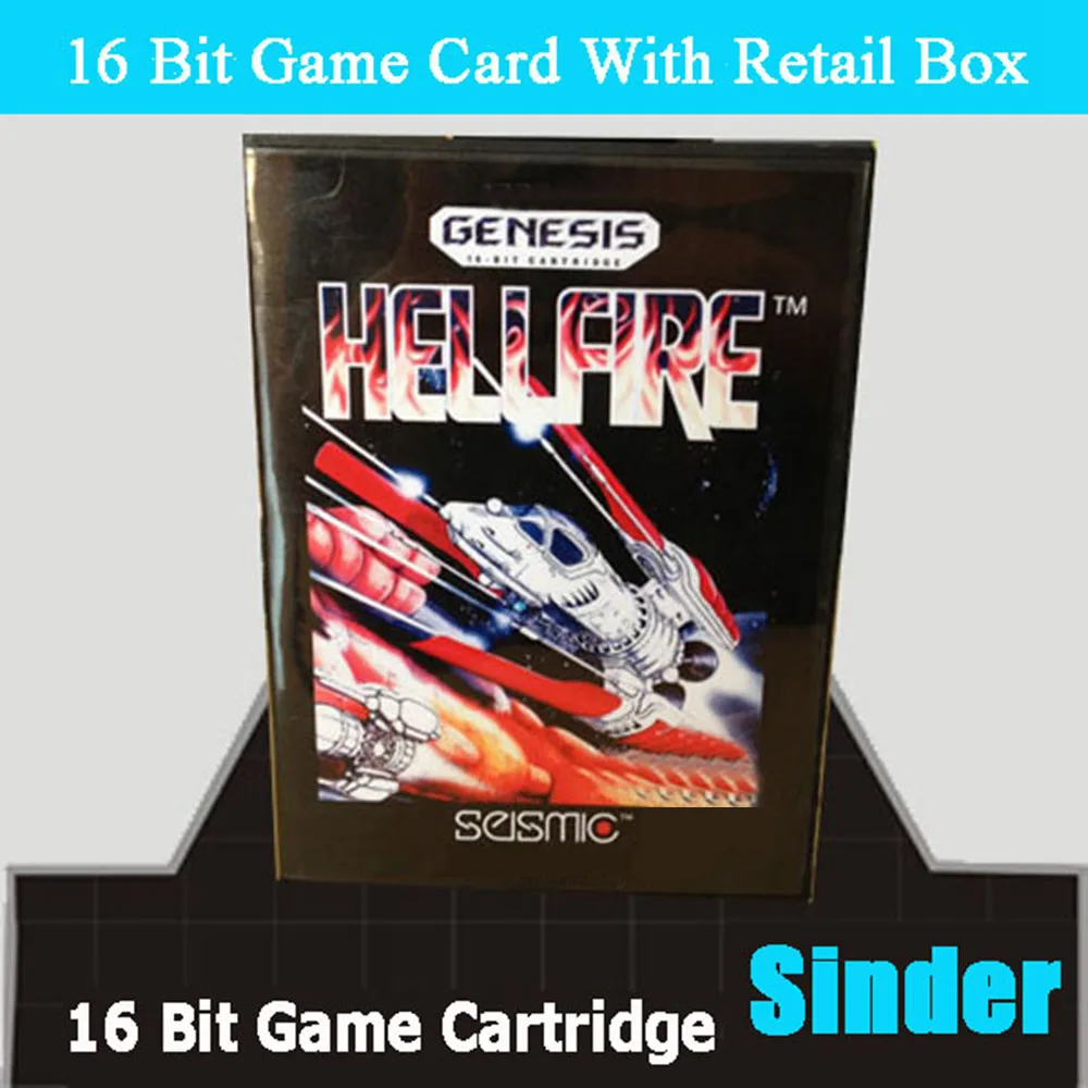 Hell Fire MD-Spielkassette mit USA-Box für 16-Bit-Sega Megadrive Genesis System