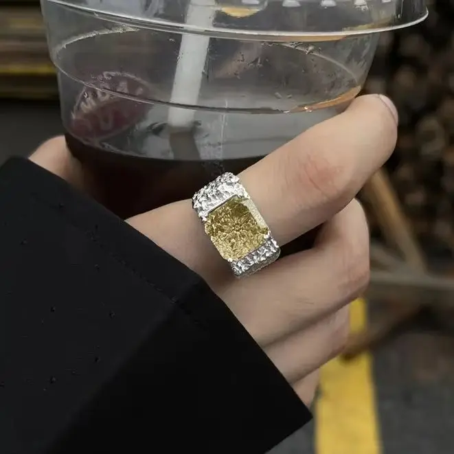 Sam Panda 925 Sterling Silver Irregular Texture Zircon Wide Rings for Women Fashion Hip Hop Vintage Couples Simple Party Jewelry