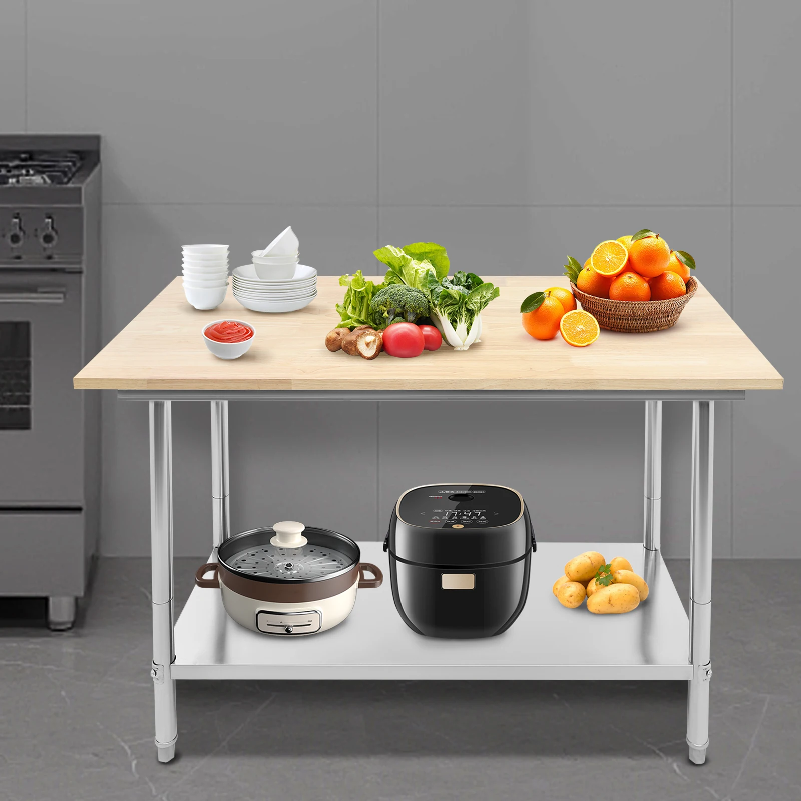 48*24*33.46인치 조절 가능한 주방 작업대 상업용 케이터링 테이블 작업대 스테인리스 스틸 1102.31파운드 레스토랑 차고