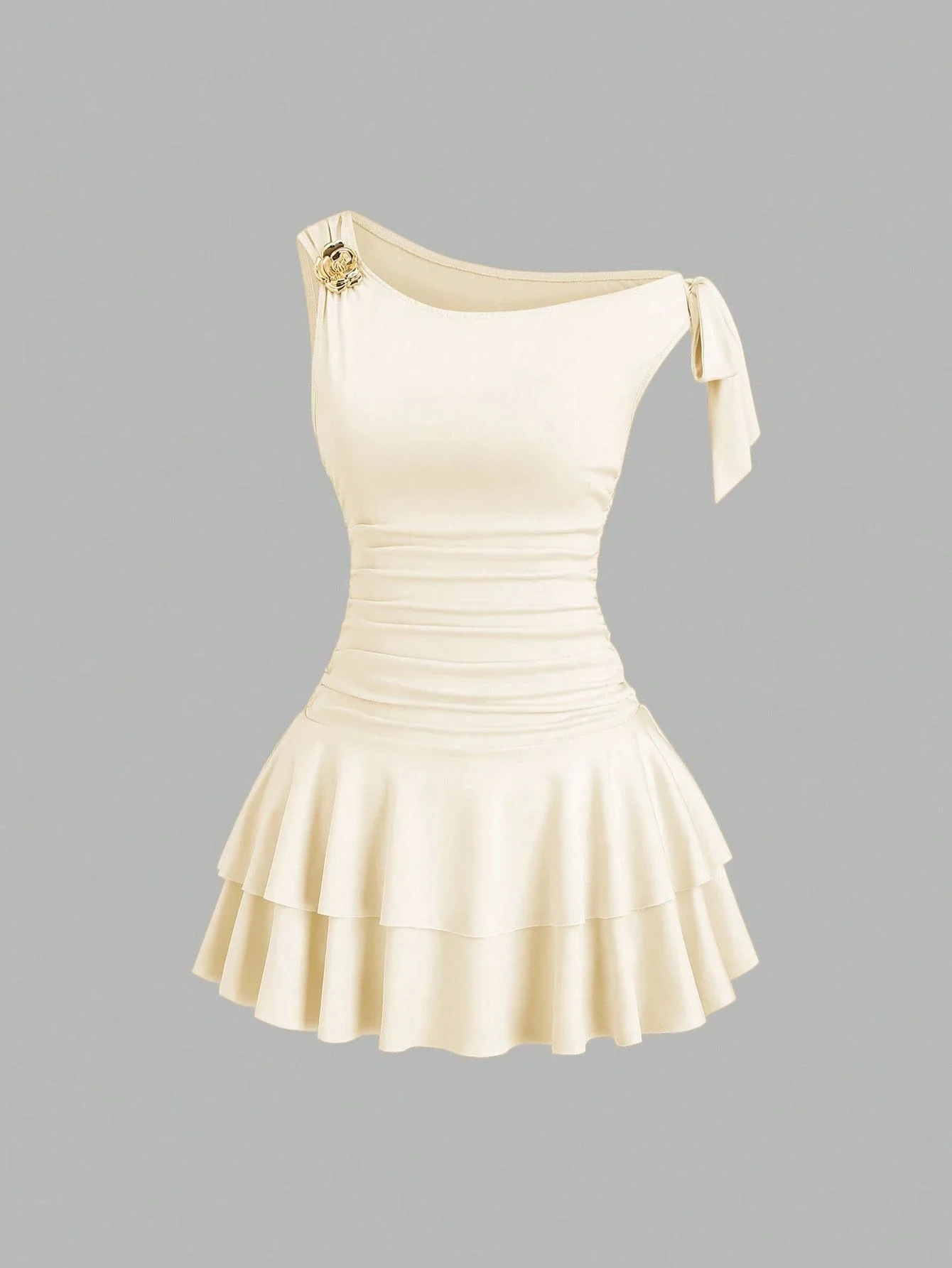 Ärmelloses, plissiertes kurzes Lolita-Kleid im neuen Stil mit sexy Blumenaccessoires, einfarbiges Schnürkleid, trendiges, modisches Sommerkleid
