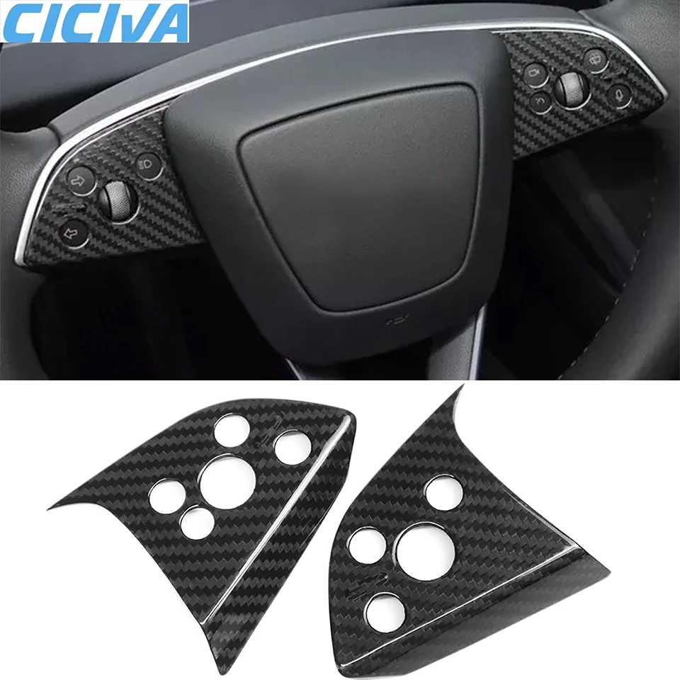 

Black Dry Carbon Fiber Hardware Patch For Tesla Model 3 2023-up Driving Wheel Dutton Scratch-resistant Car Interior Accessories