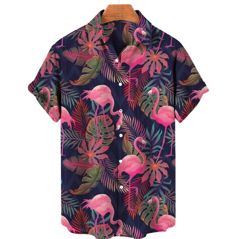 

Tropical Hawaiian 3d Print Dress Shirt For Men Flamingo Summer Flower Vintage Harajuku Loose Blouse Fashion Slim Camisas Casuais