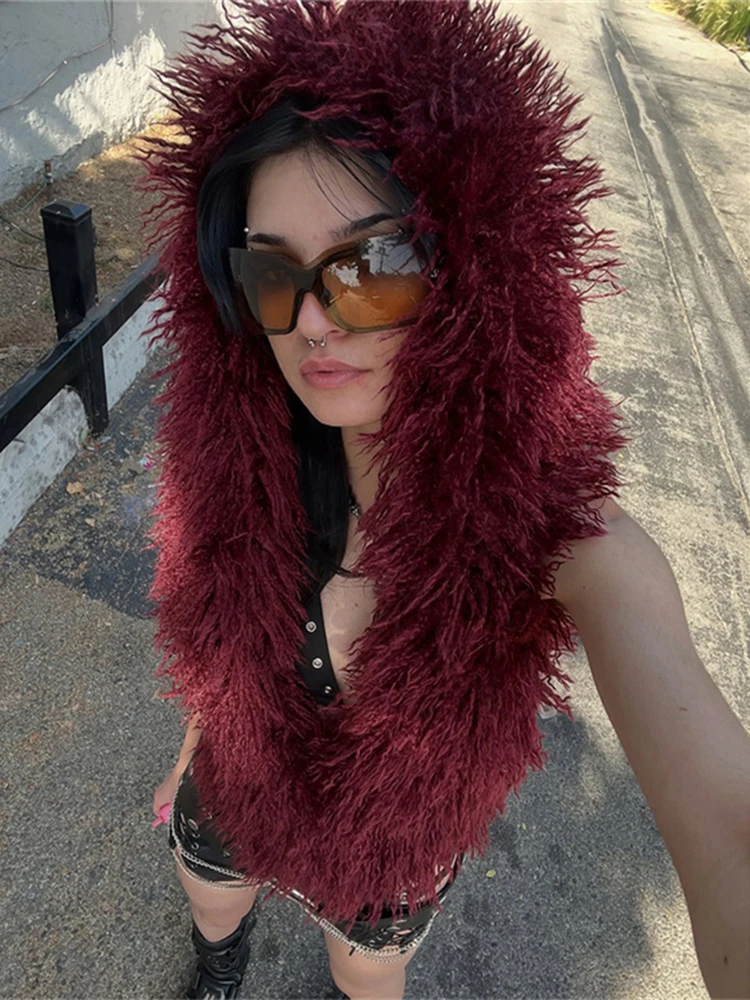 

Nibber Wild Furry с капюшоном, женская майка на бретелях, лето 2021, Y2K, модный сексуальный однотонный жилет High Street Midnight Club Music Festival