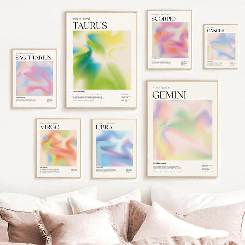 

Constellation Wall Art Canvas Painting Astrology Gradient Aura Zodiac Poster Horoscope Pictures for Living Room Home Decoration