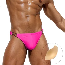 Sexy Metal Buckle Push Up Swimwear Men Swim Wear Briefs Pouch Padded Bikini Swimsuit Man Swimming Trunk Surf Bathing Suit Short