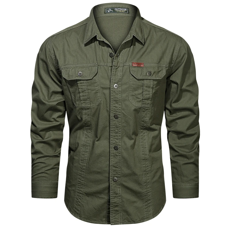 Camisa Cargo de manga larga para hombre, Camisa informal de algodón de alta calidad, ropa Militar de marca, blusas negras 5XL, 2023