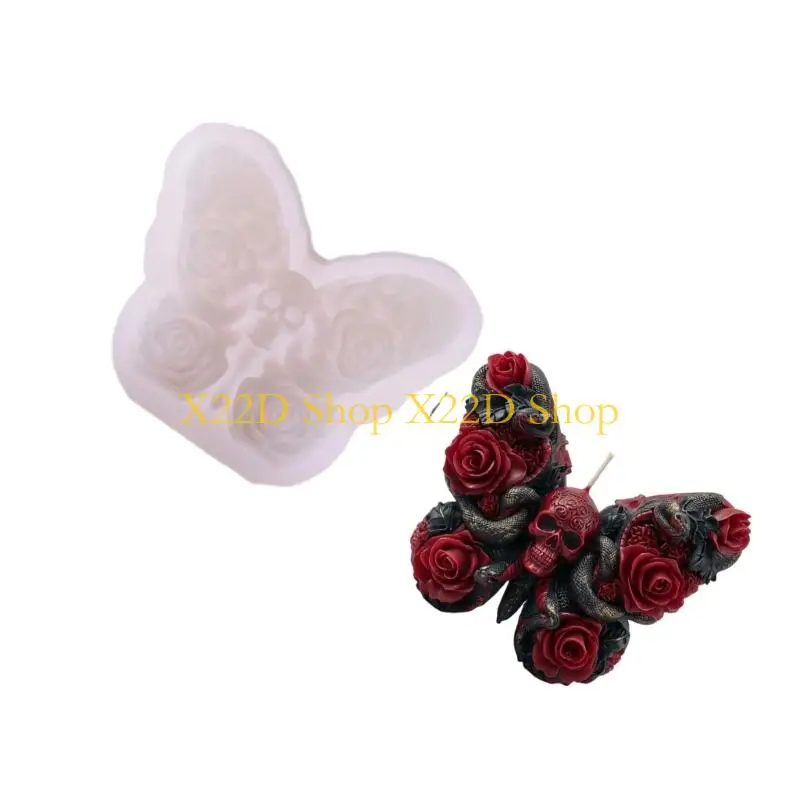 X22D Rose Skull Mold for Candle Making,Silicone Mold DIY Soap Mold