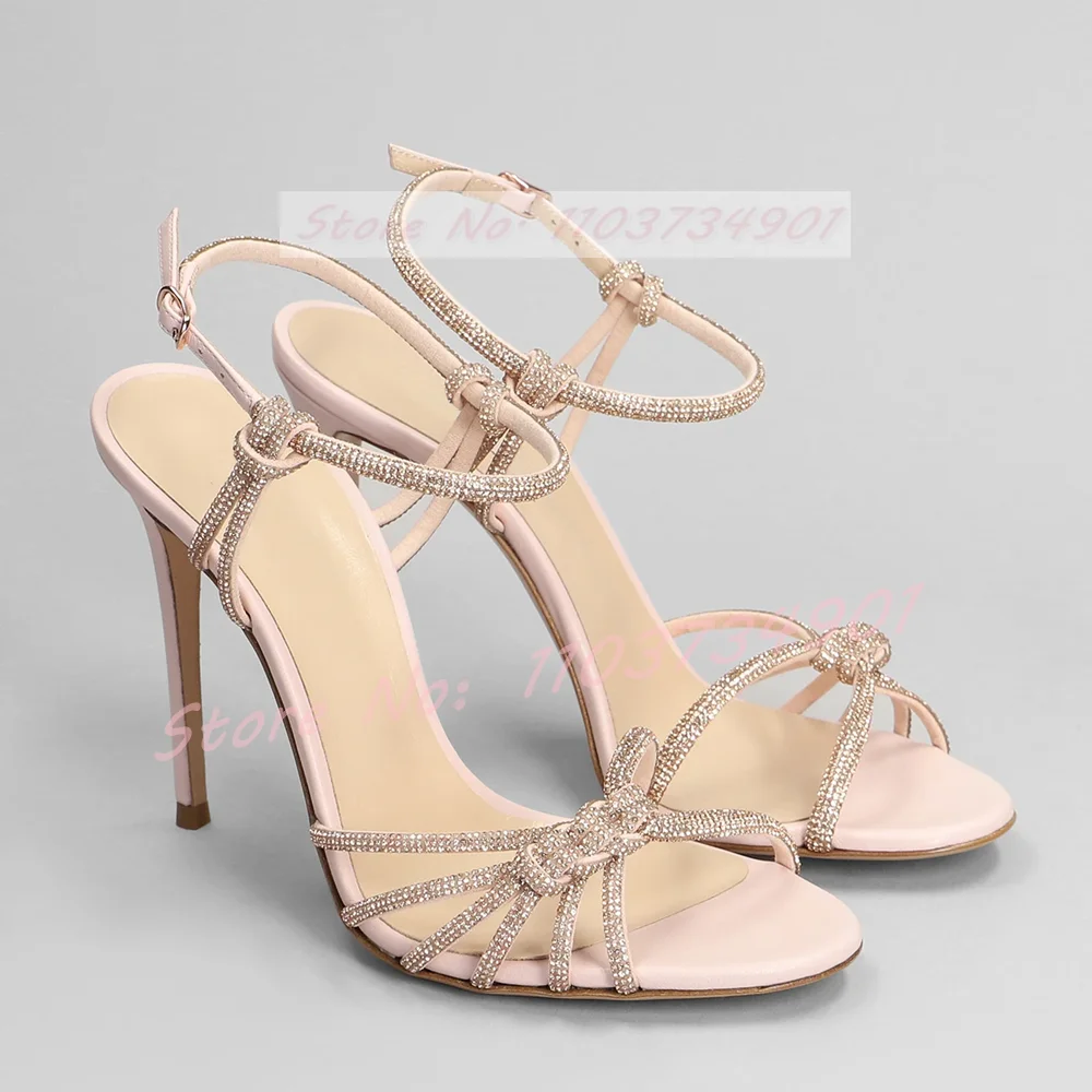 

Crystals Ankle Strap Round Toe Elegant Sandals Women Trendy Party Stiletto High Heels Shoes Lady Gems Casual Chic Sexy Sandals