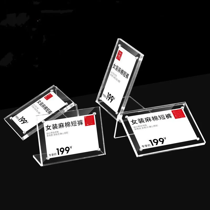 5pcs Acrylic Label Holder L Shape Name Price Card Tag Display Stand For Retail Bakery Buffet Store Clear Sign Holder