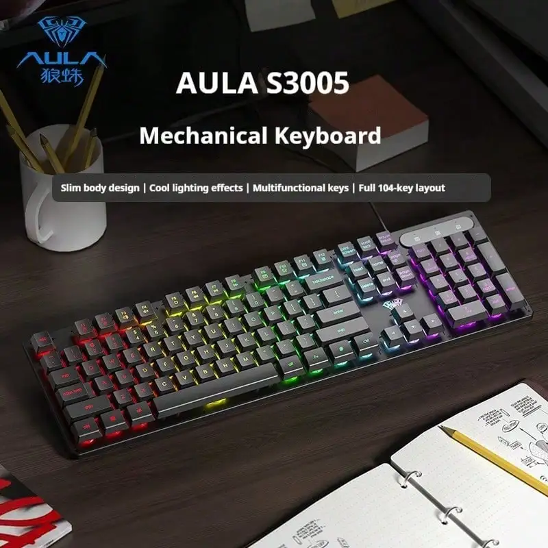 AULA S3005 Mechanical Gaming Keyboard With Quiet Operation, Membrane, Suitable For Office Use, Laptops/PCs/Desktops