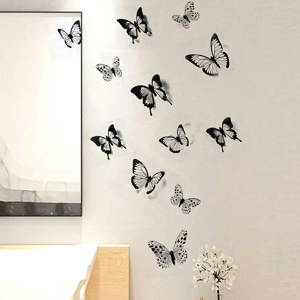 24 Pcs/Set Black White 3D Butterfly Wall Stickers Wedding Decoration Bedroom Living Room Home Decor Butterflies Decals