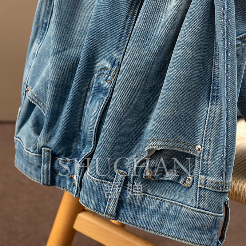 French Thin Four-sided Elastic Hot Drill High Waist Slightly Pulled Jeans Women's 1Y94  Pants Women Pantalones De Mujer