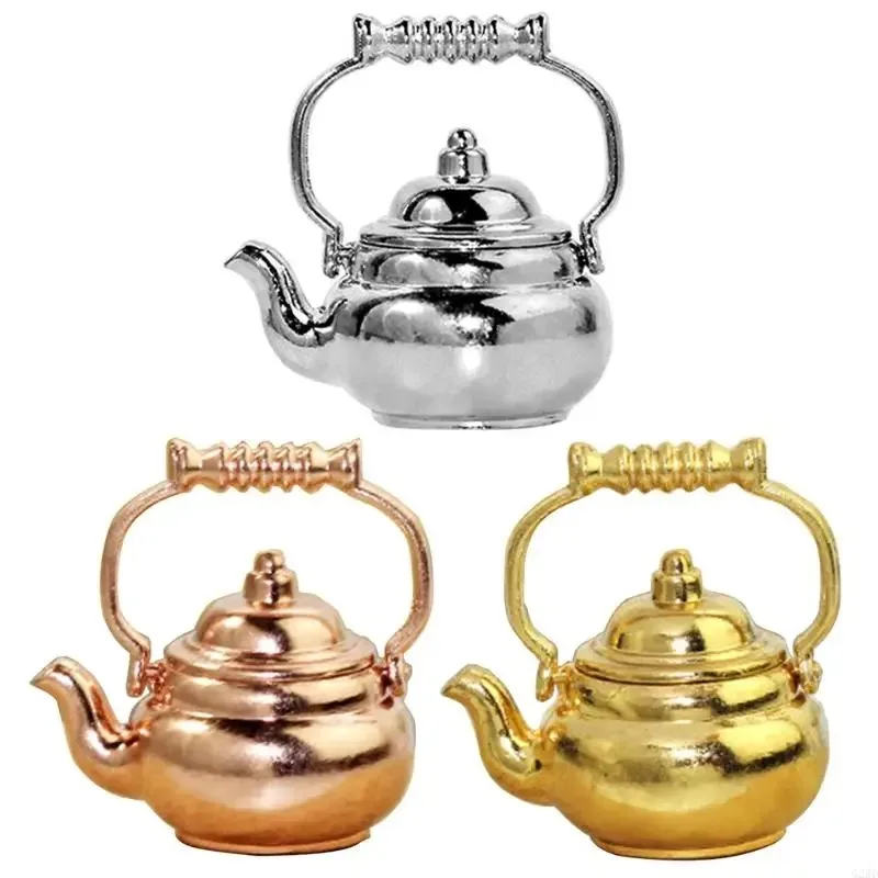 1:12/ 1:6 Miniature Teapot Tea Kettle Dollhouse Kitchen Accessories Dolls House Kitchen Furniture Teapot Rose Gold