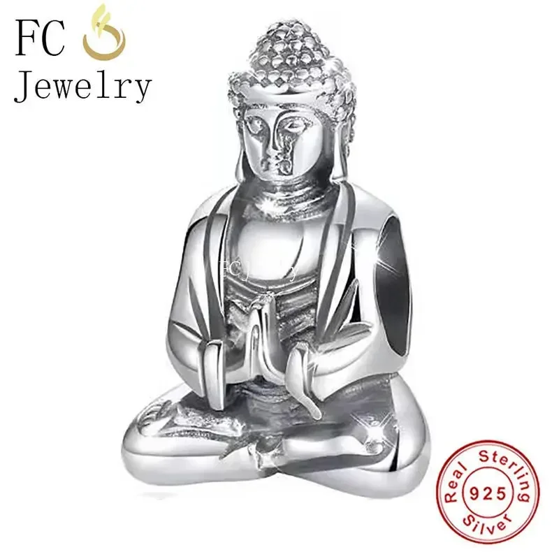 Huoonew Fit Original Charm Bracelet 925 Silver Lucky Amulet Meditation Amitabha Buddha Bead For Making DIY Berloque 2023