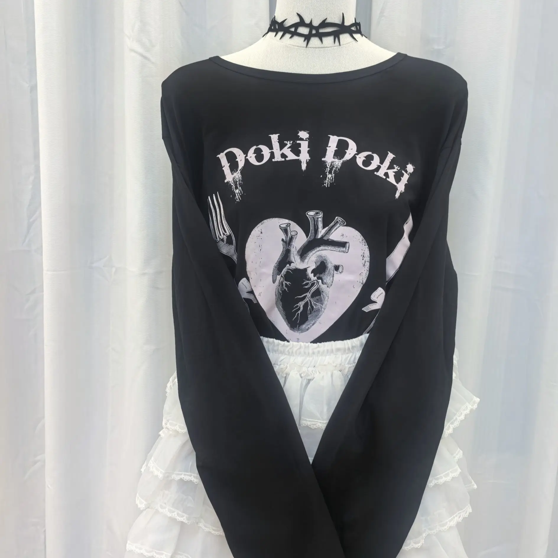 Y2k Harajuku المرأة تي شيرتات طويلة الأكمام عادية س الرقبة طباعة سليم صالح تيز ثقافة فرعية الشارع الشهير الجرونج الجمالية الأساسية القمم