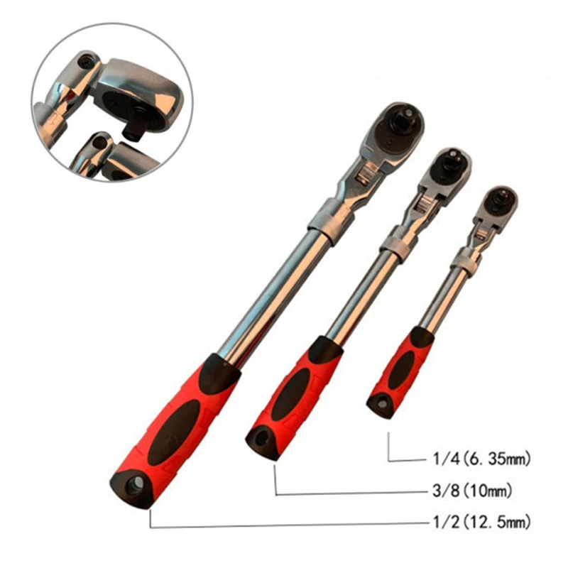 1/4  72-Tooth Carbon Steel Retractable Ratchet Wrench Automatic Quick Release Spanner Multifunctional Hand Tool 1/2 3/8