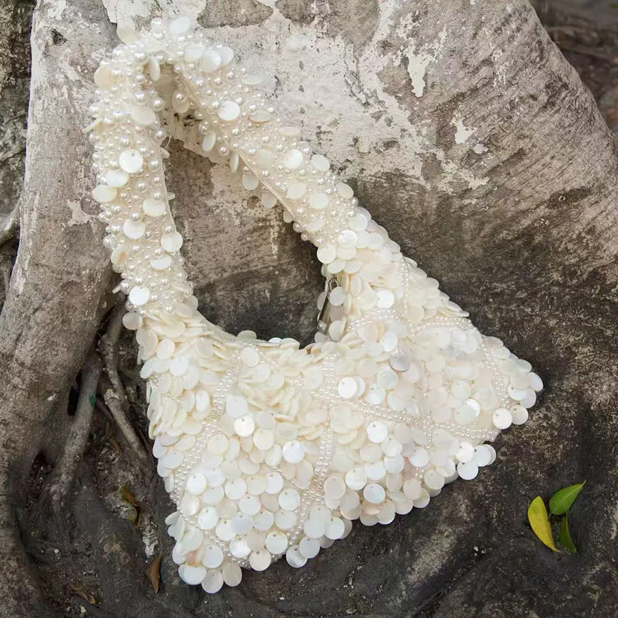 

Beads Beading Tassel Hobo Bag Fashion Shell Woven Handmade Shoulder Bag Luxury Clutch Purse High Quality Women's Handbag