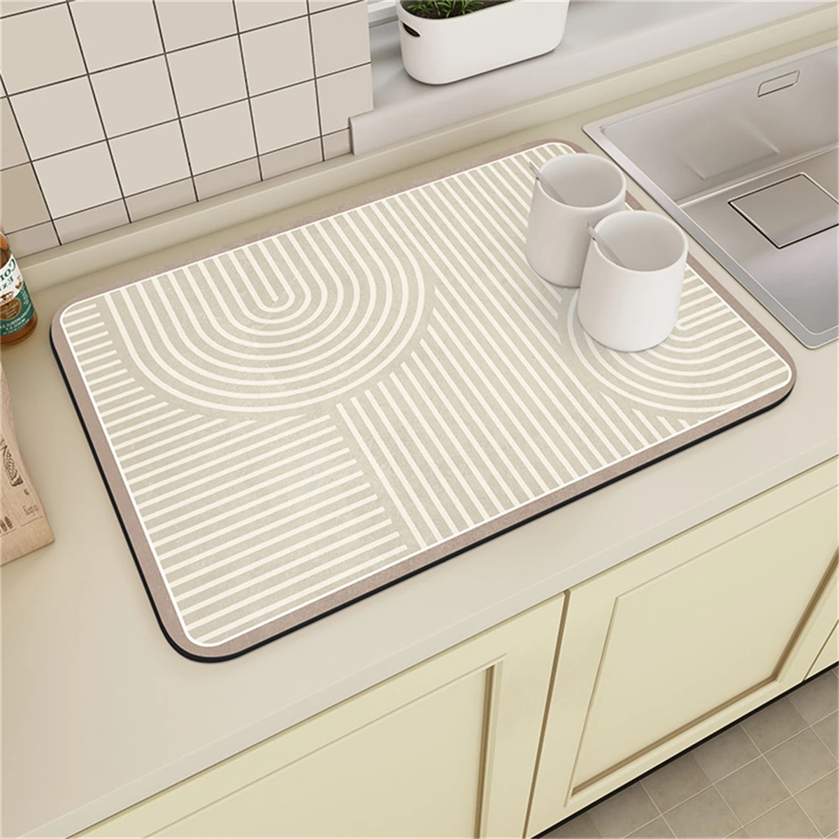 Geometry Style Table Mat Non-Slip Mat Coaster Stripe Printing Kitchen Accessories Absorbent Drying Mat For Kitchen Drying Dishes