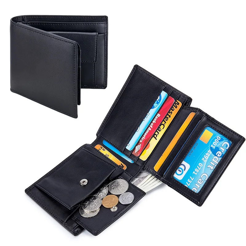 

Genuine Leather Credit Card ID Card Holder RFID Vintage Wallet Bus Cards Cover With Coin Pocket Short Wallet for Men