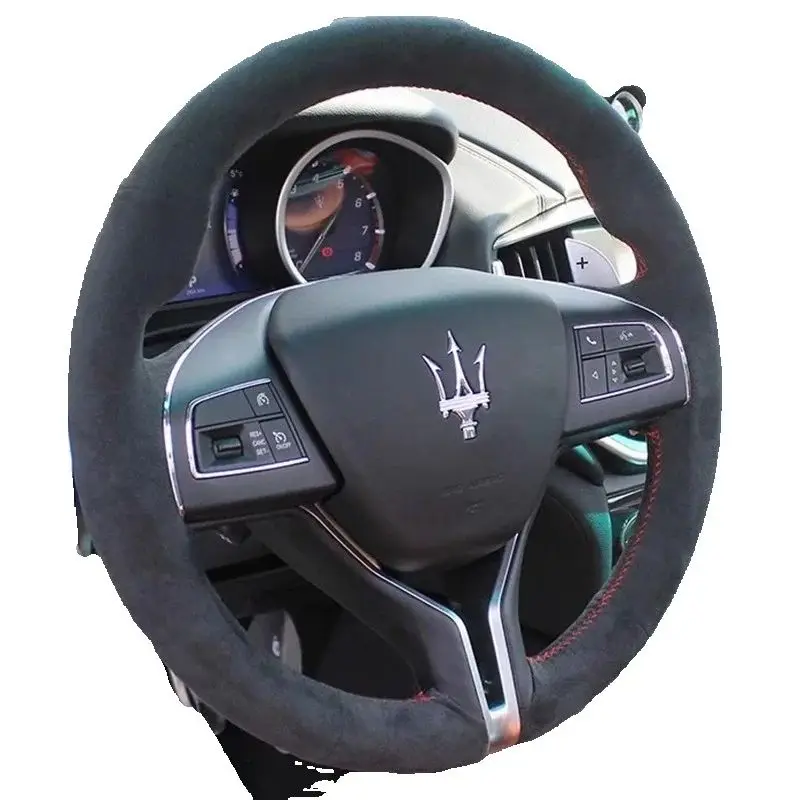 

100% подходит для Maserati Ghibli Levante Quattroporte, закрытый вручную замшевый нескользящий чехол на руль автомобиля