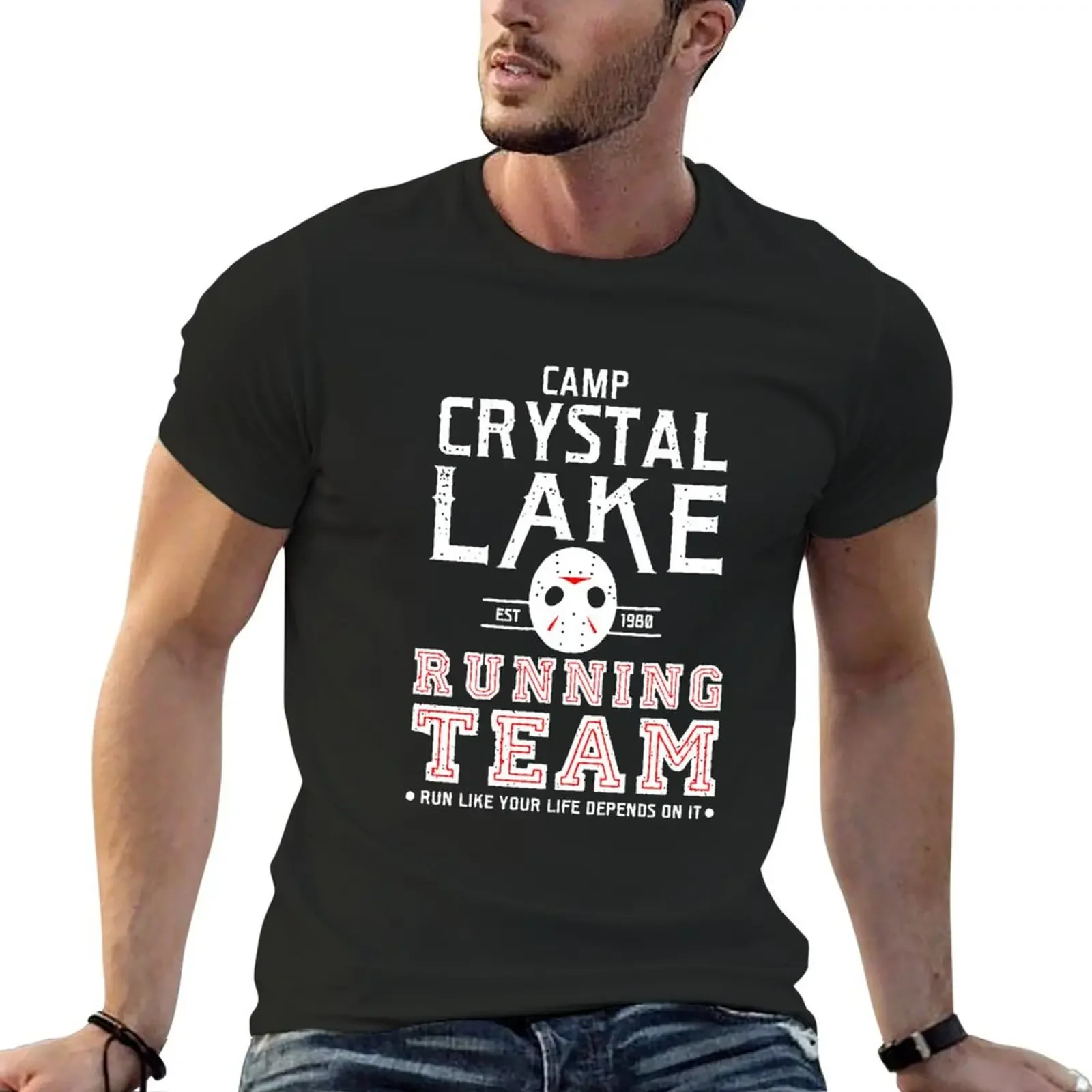 

Camp Crystal Lake Running Team Costume Horror T-Shirt valentines clothes plus size tops luxury t-shirt mens t shirts pack