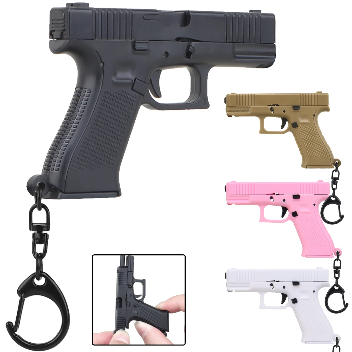 Gantungan kunci taktis ringan G45, gantungan kunci berbentuk Pistol skala 1:4 dengan tuas bergerak dan cincin kunci majalah yang dapat dilepas