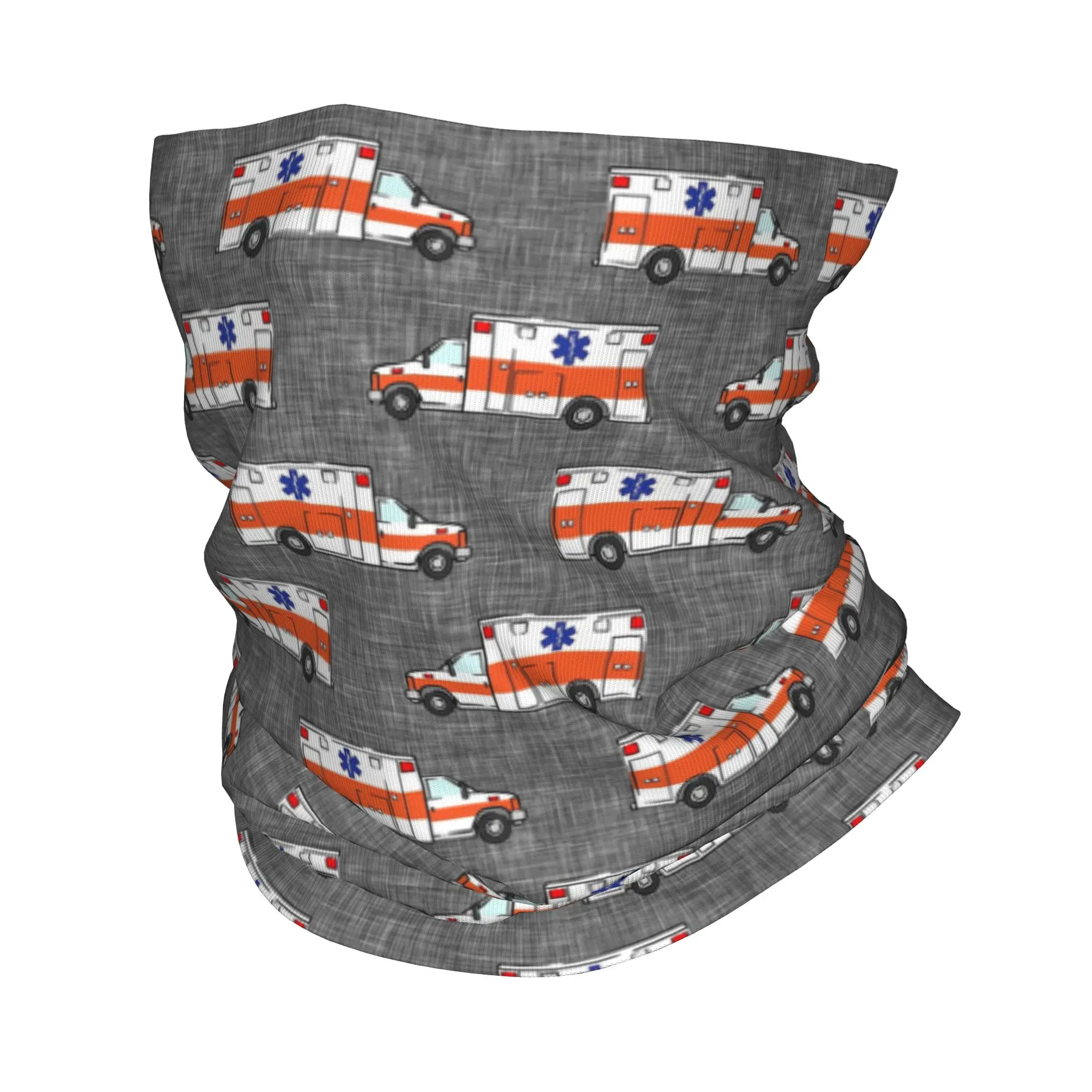 Ambulance on Orange and Gray Bandana Neck Gaiter Printed Mask Scarf Multi-use Balaclava Hiking Fishing For Men Women Adult