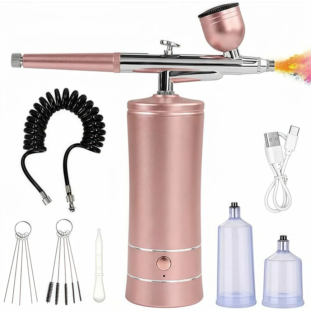 Multifunctional Airbrush Kit with Air Compressor Rechargeable Handheld Nail Charms Wireless Air Brush Portable 2 Gears