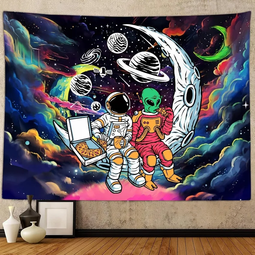 Funny Space Astronaut Alien Tapestry 60x40 Inch Trippy Galaxy Wall Hanging Poster for Men Boys Bedroom College Dorm Room Decor
