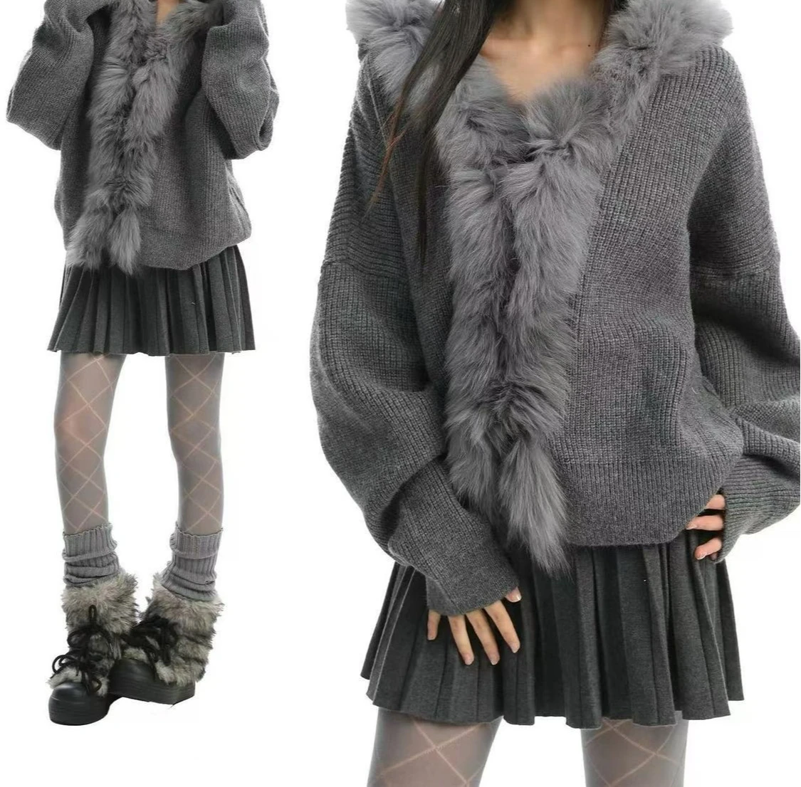 

Design Top To Sweater Autumn and Winter Hooded Lazy Temperament Loose Knitted Jacket Cardigan