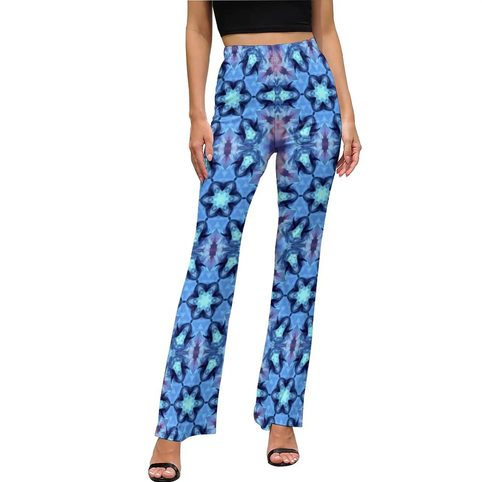 Vintage Bohemia Pants Abstract Ocean Print Casual Flared Trousers Summer Womens Graphic Streetwear Slim Fit Pants