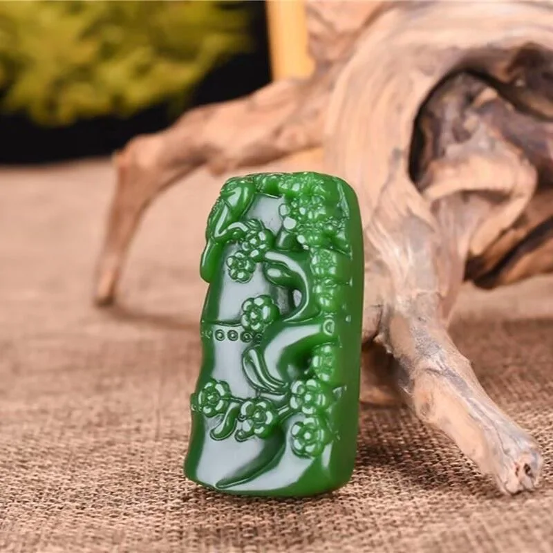 

Natural Xinjiang Hetian jasper color bamboo flower jade pendant fine carving fashion