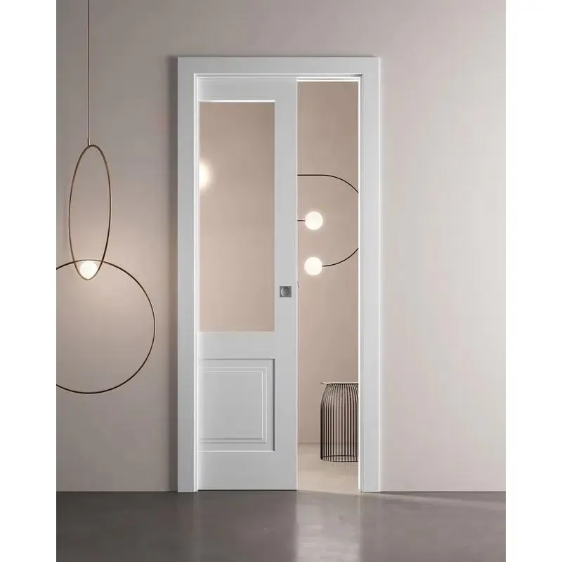 for CBMmart Modern Interior Invisible Design Interior Solid Wood Glass Pocket Door Bedroom Pantry Hidden Wood Sliding Door