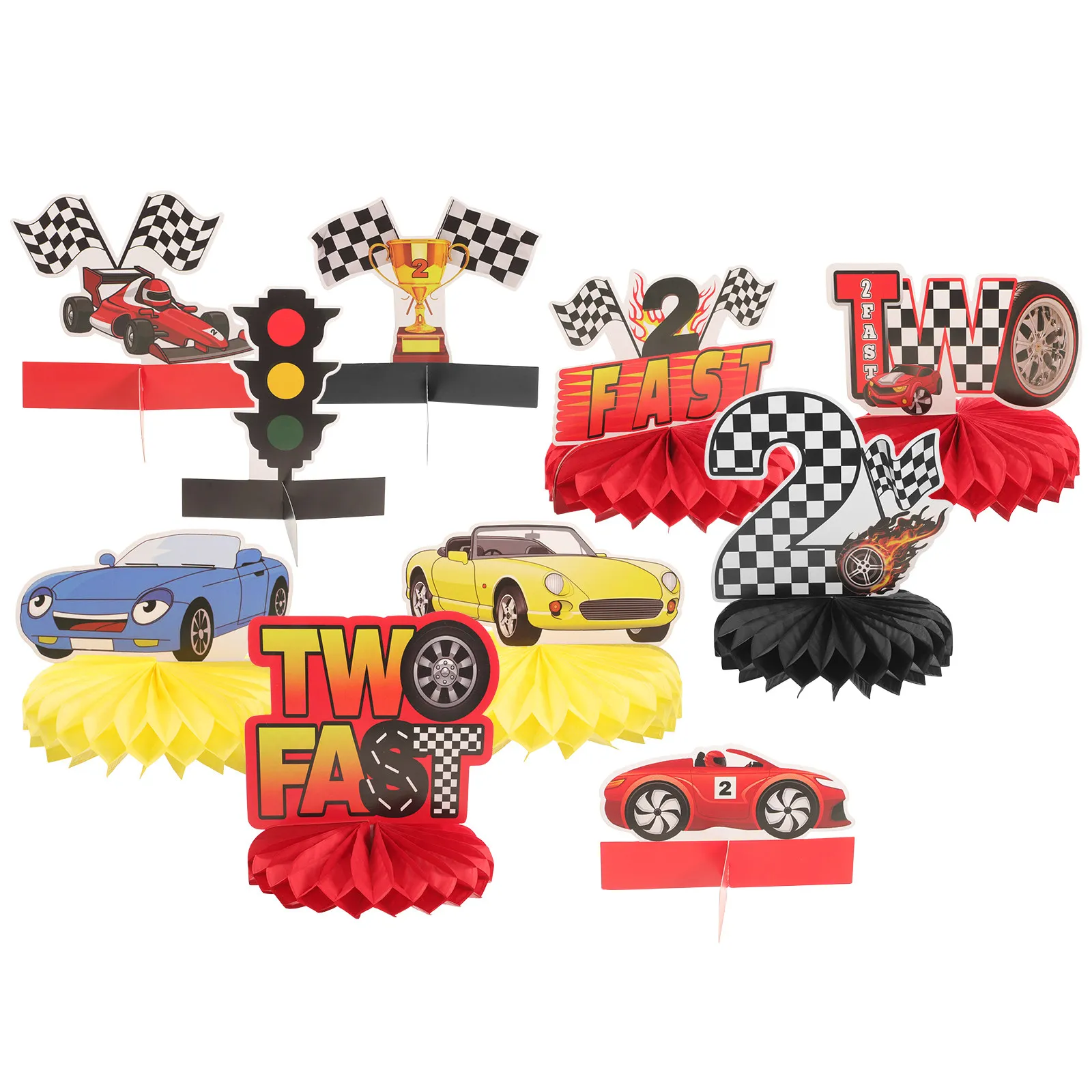 

10 шт. Декорации для стола в виде гоночных машинок из сотовой бумаги, украшения для вечеринок, тематические украшения для дня рождения в стиле автоспорта, для спортивных мероприятий на открытом воздухе