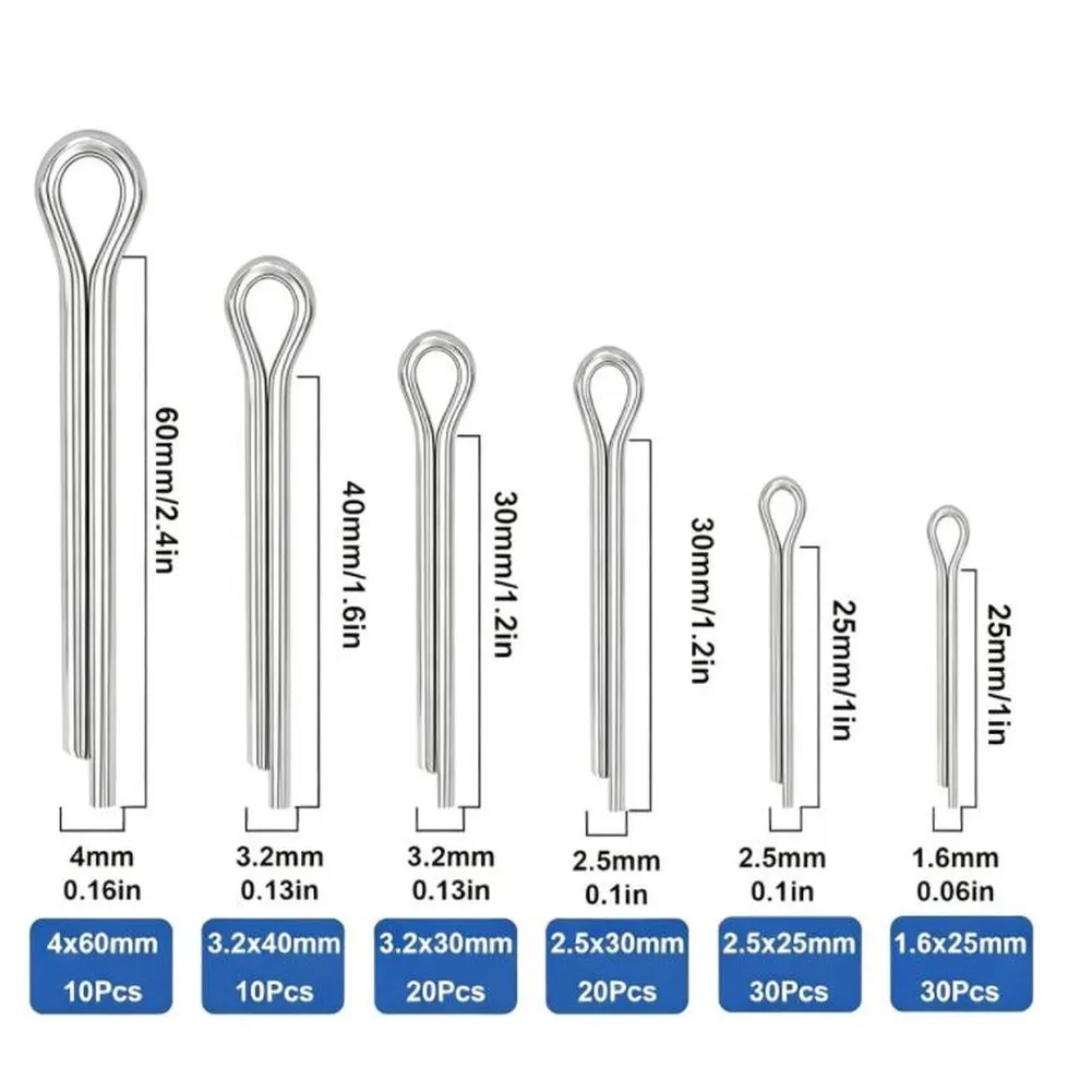 120pcs 304 Stainless Steel Cotter Pin Assortment Kit Split Pins For Automotive Marine Construction Hardware Fasteners