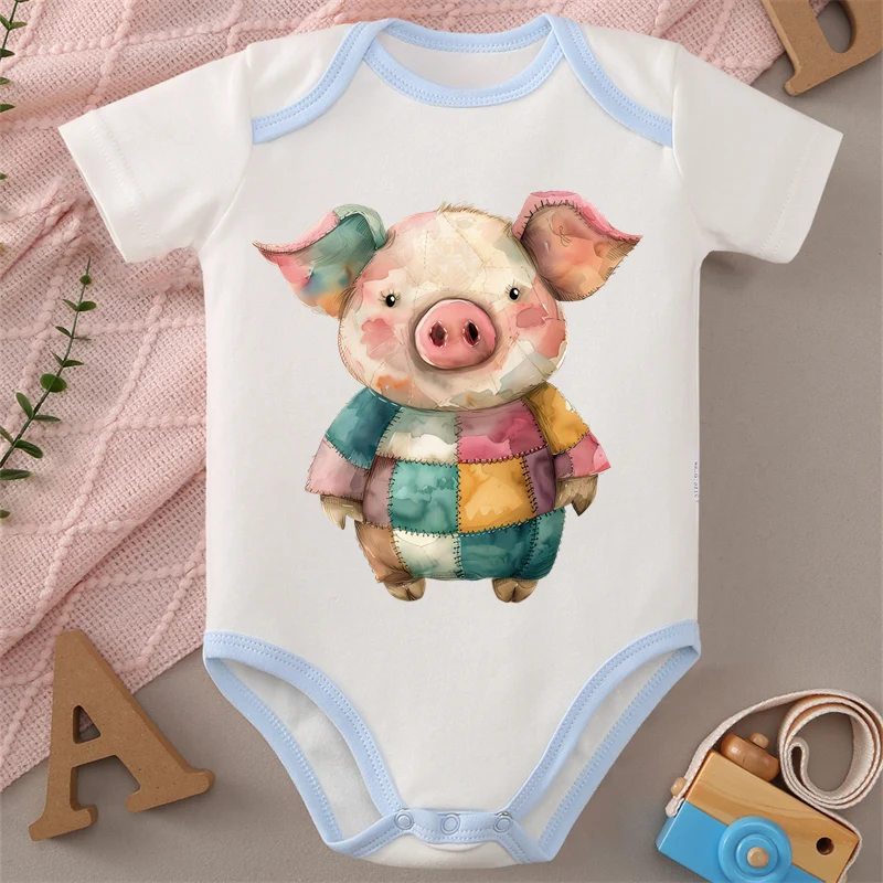 

100% хлопчатобумажная ткань, кукольный маленький поросенок, милый принт, удобное мягкое боди для ребенка, комбинезон-комбинезон для новорожденных от 0 до 12 месяцев