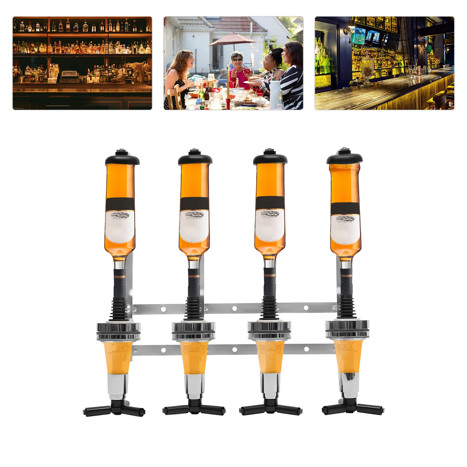 4 Bottle Liquor Dispenser Wall Mounted Cocktail Shaker Stand Beverage Dispenser Cocktail Alcohol Divider