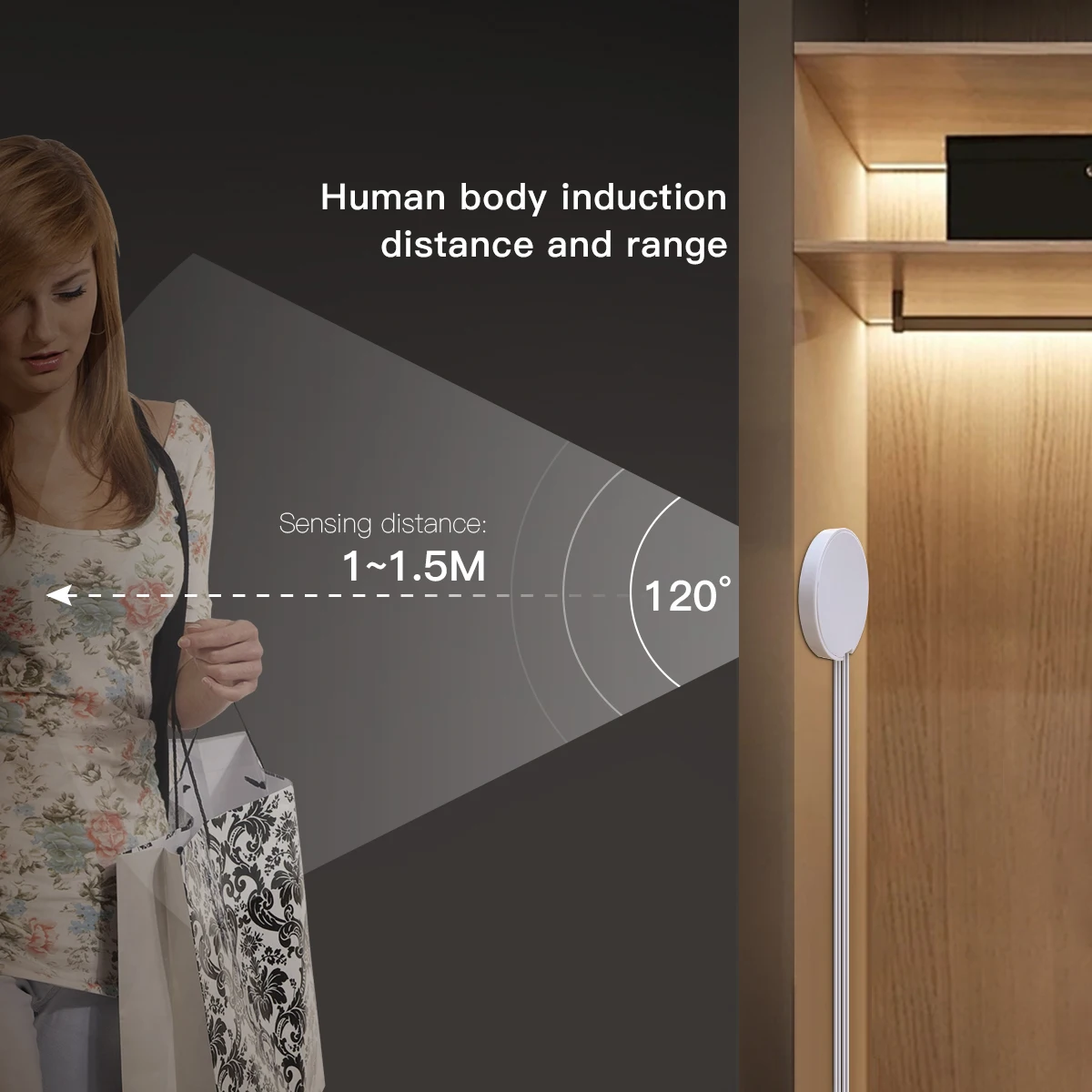 Luz de espejo de tocador de baño con Sensor de movimiento del cuerpo humano, encendido y apagado automático, iluminación de tocador de maquillaje, Lámpara USB, lámpara LED Cob de pared