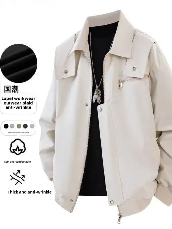 

Loose Men's Workwear Jaet American Vibe Spring Autumn Casual Sli Design Couple's Pilot Jaet Long Sve Zipper Closure