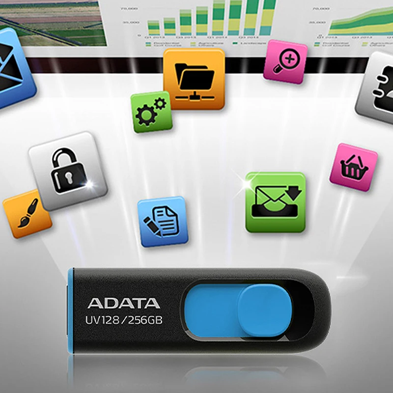 10pcs/20pcs/lot ADATA UV128 Pendrive USB 3.2 Gen 1 USB Mini Flash Drive 32GB 64GB Memory Stick U Disk up to 100MB/s Retractable