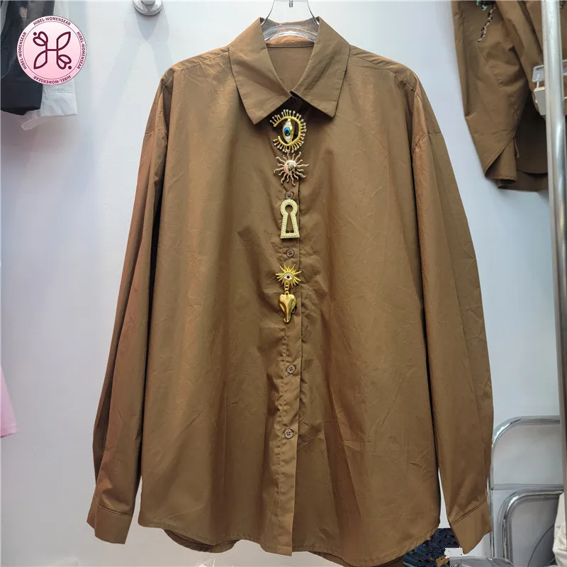 

Metal Button Decoration Design Sense Oversized Long Sleeve French Elegant Blouse Niche Versatile High-End, New Lapel