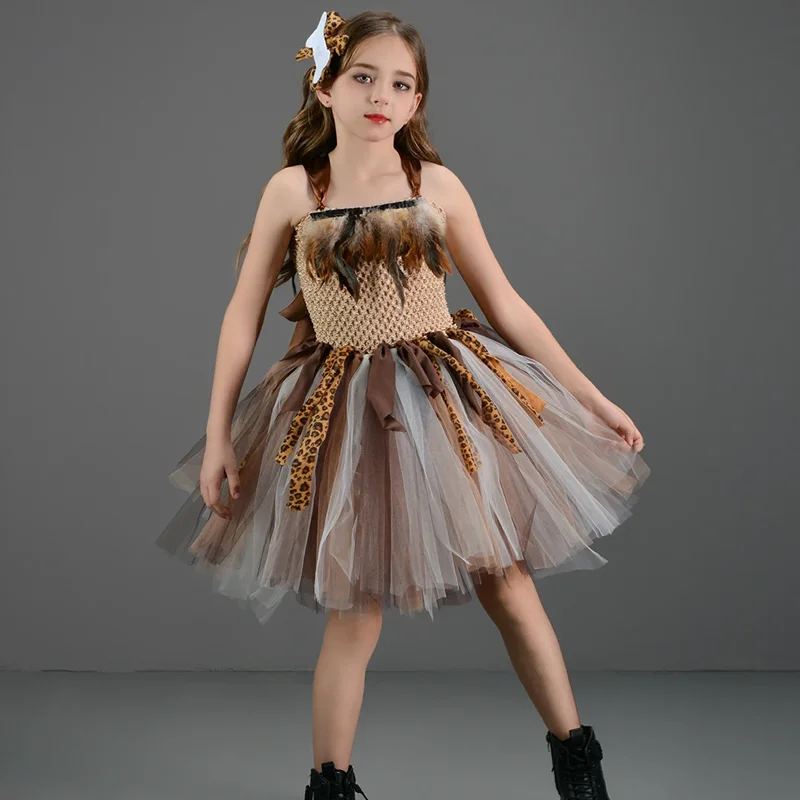 

Cave Girls Costume for Kids Halloween Tutu Dress Wild Man Baby Cosplay Birthday Jungle Carnival Party Dresses Fancy Tutus Outfit