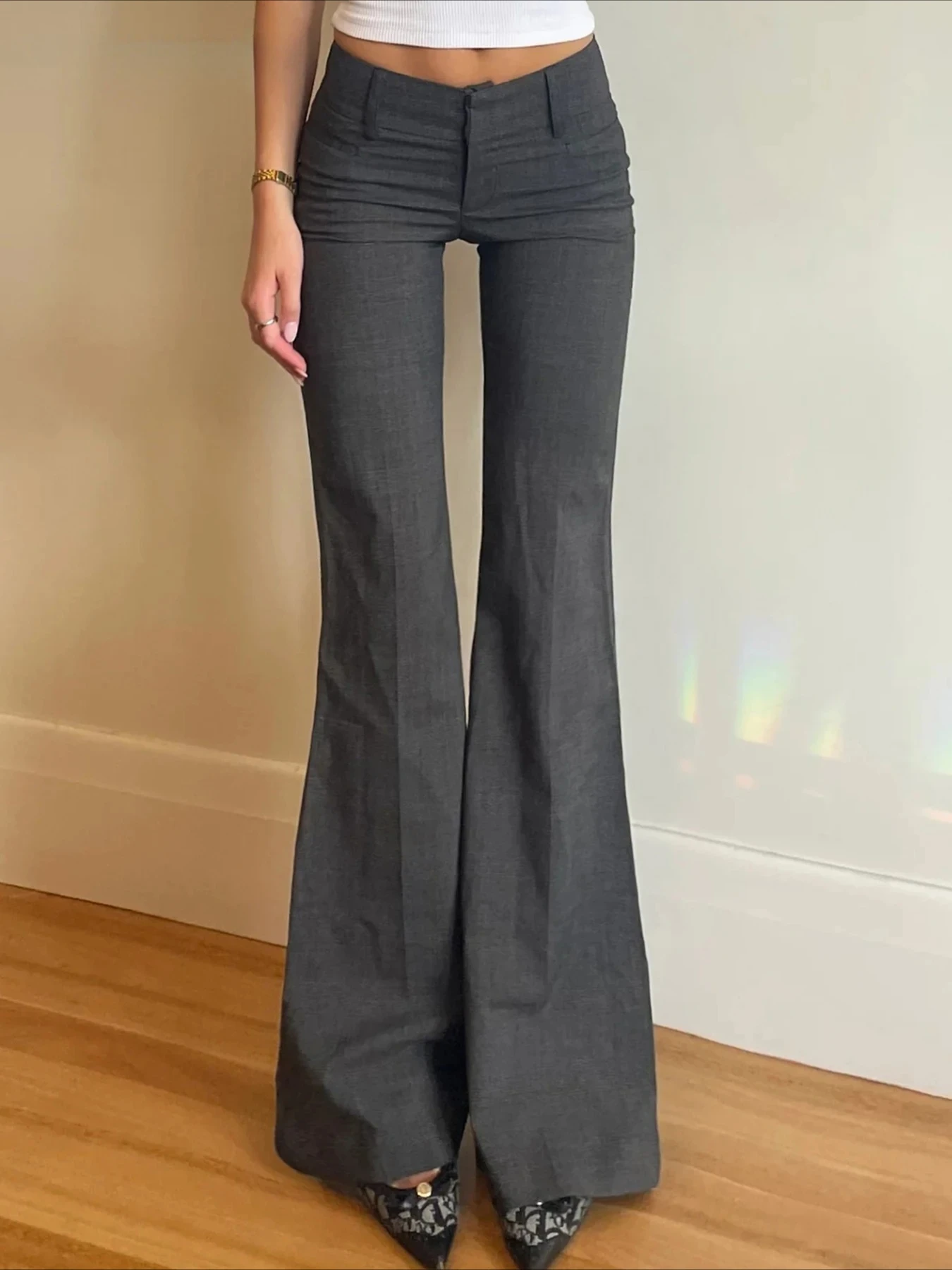 Senhoras do escritório básico fino sólido ternopants y2k elegante moda de cintura baixa alargamento calças femininas 2024 outono primavera streetwear